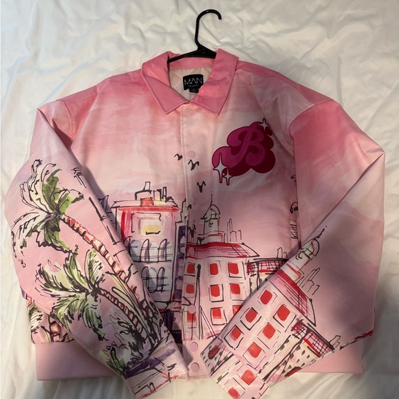 BOOHOOMAN Pink Graphic Bomber Jacket - Picture 1 of 3